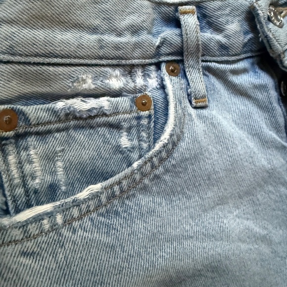 REVOLVE | AGOLDE Parker Distressed Denim Cutoff Shorts | Approx. Size 24 | Blue - Picture 6 of 9